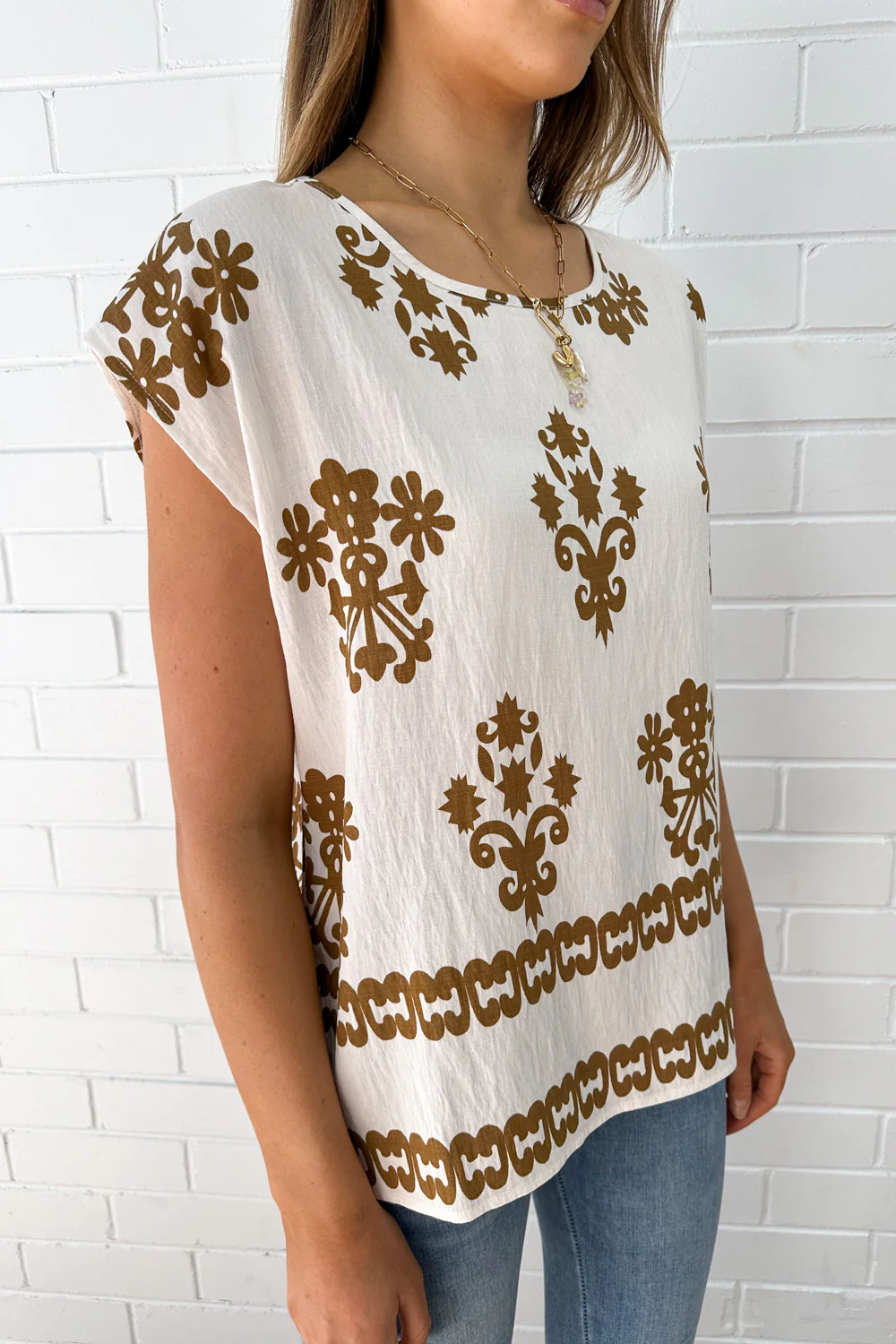 Elka Top - Cream Brown Print - Image 4
