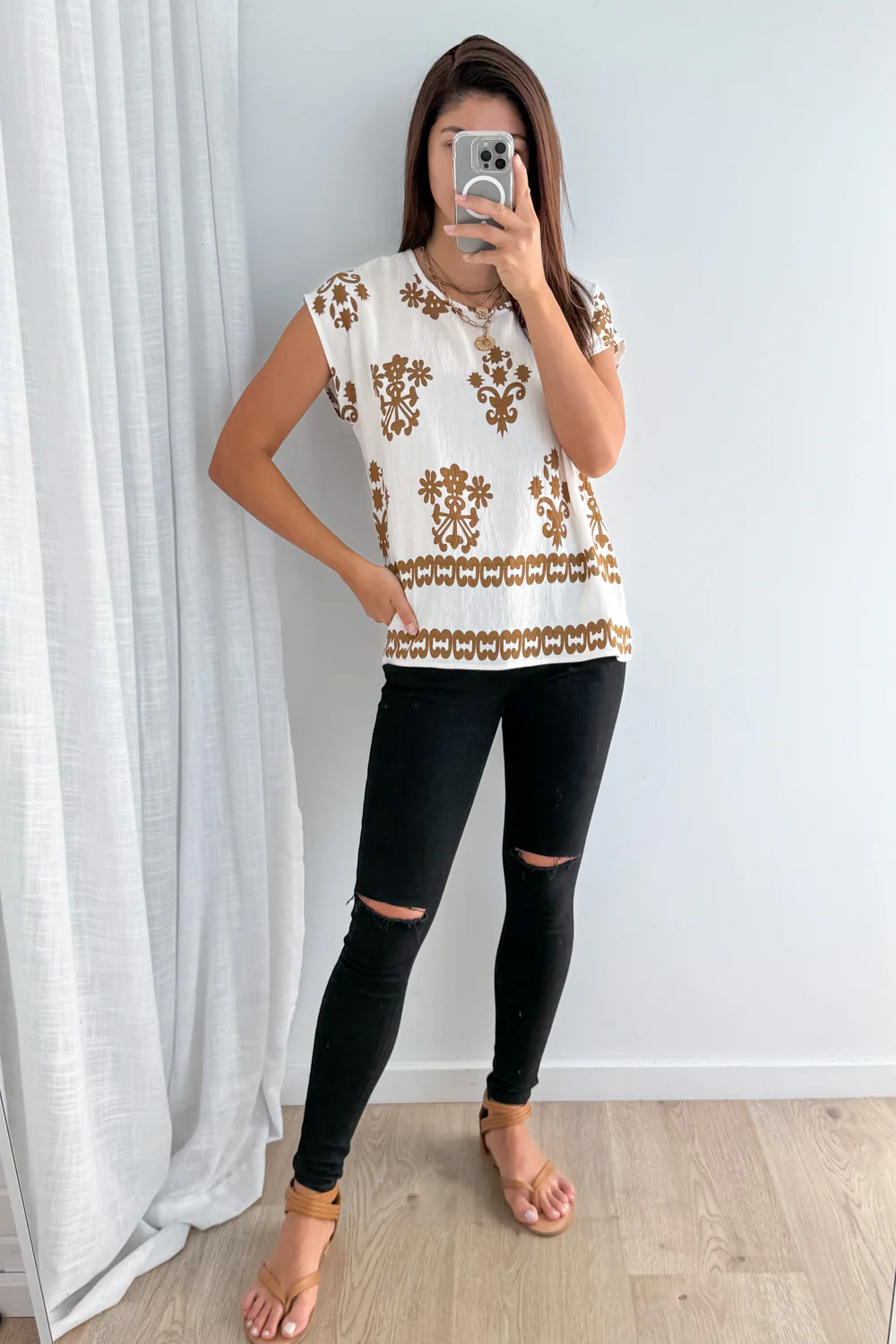 Elka Top - Cream Brown Print - Image 6