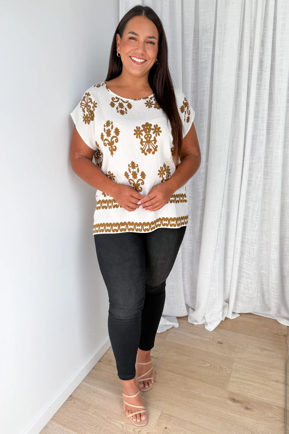 Elka Top - Cream Brown Print - Image 7
