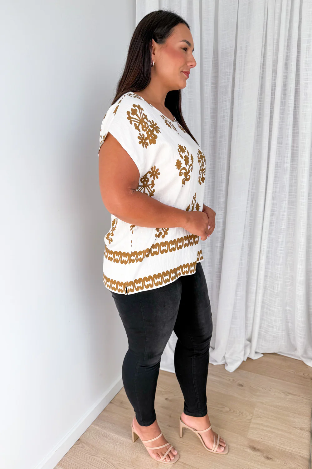 Elka Top - Cream Brown Print - Image 8
