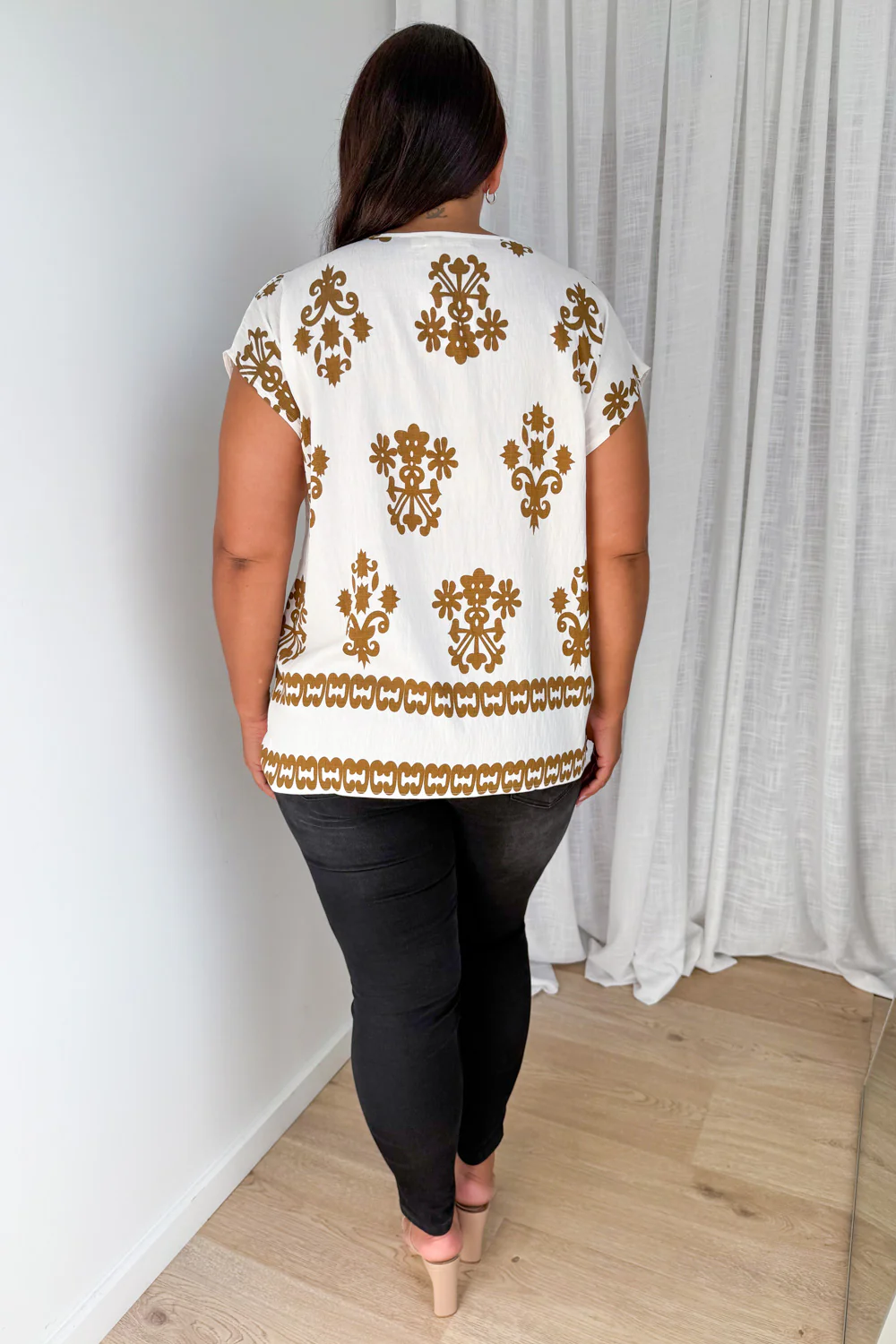 Elka Top - Cream Brown Print - Image 9
