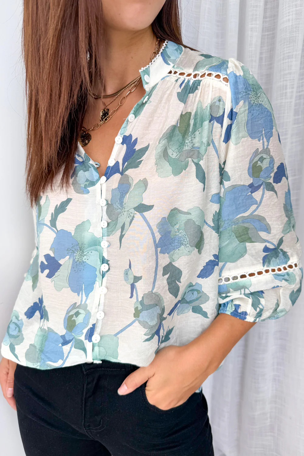Estala Blouse - Cream Sage Floral - Image 2