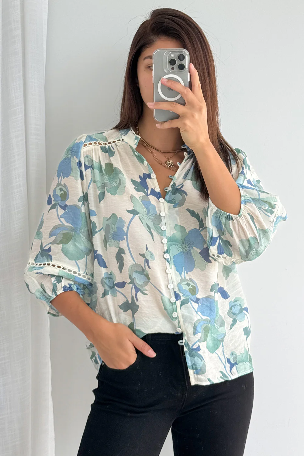 Estala Blouse - Cream Sage Floral - Image 7