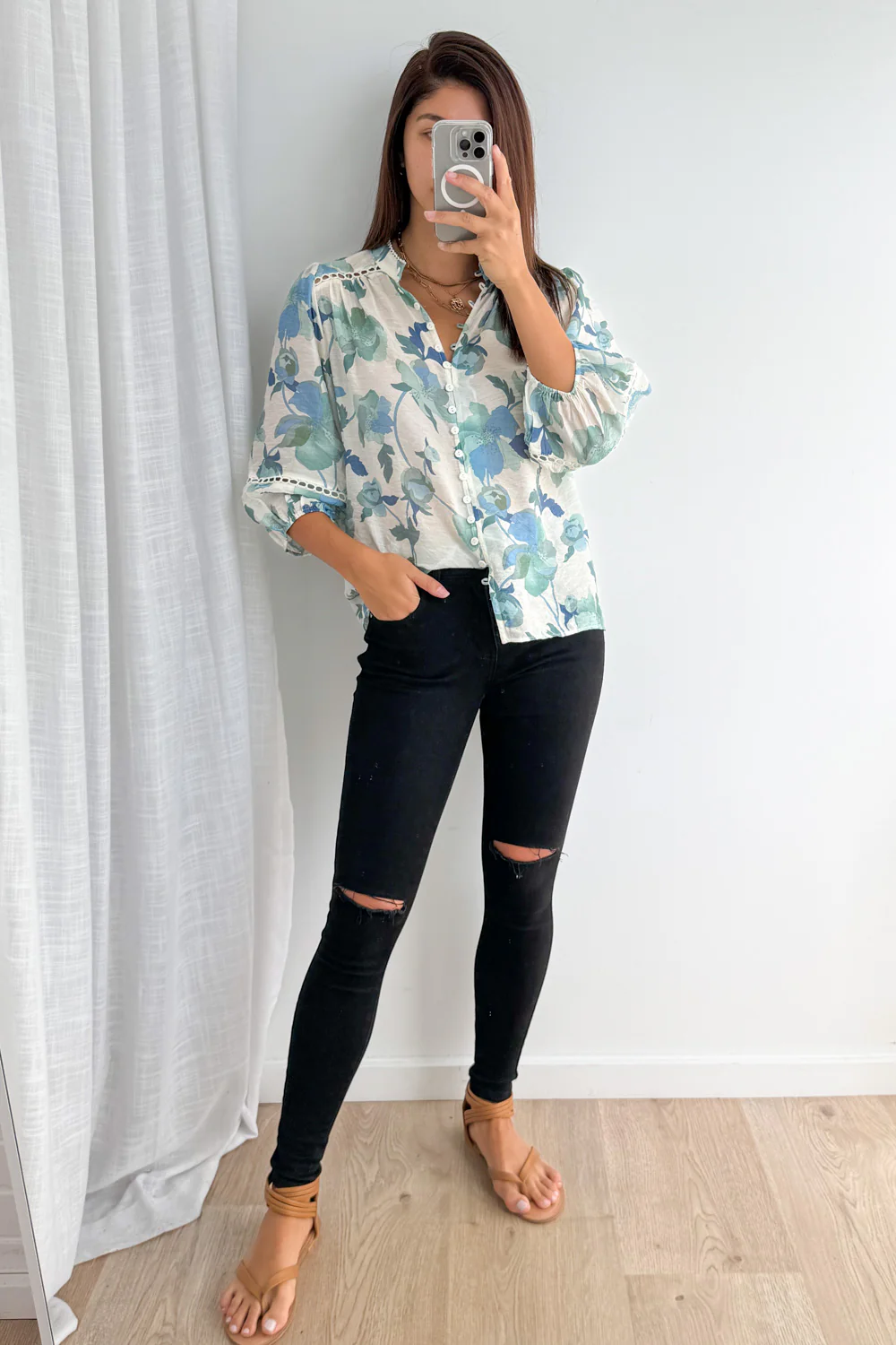 Estala Blouse - Cream Sage Floral - Image 8