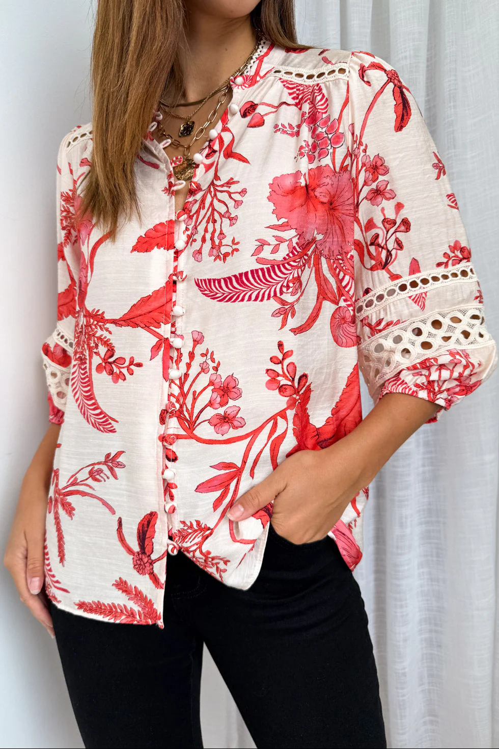 Estina Blouse - Cream Red - Image 3