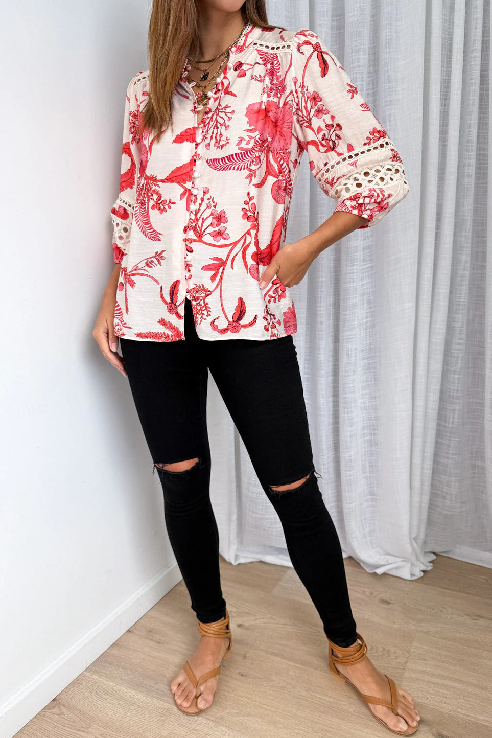 Estina Blouse - Cream Red - Image 4