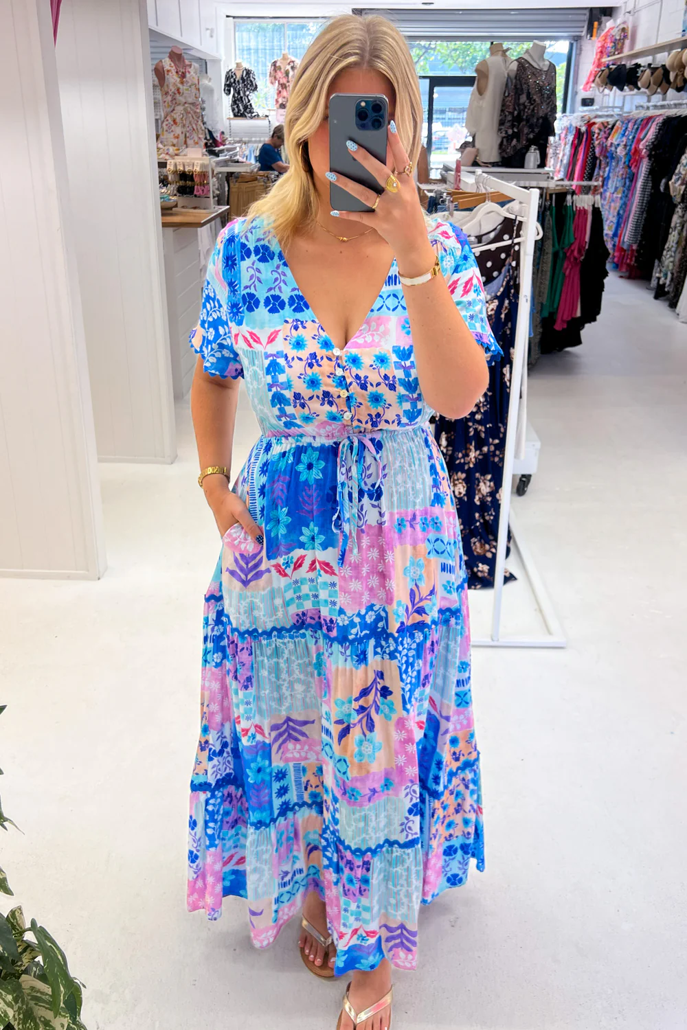 Featherlight Dress - Blue Patchwork - Image 12
