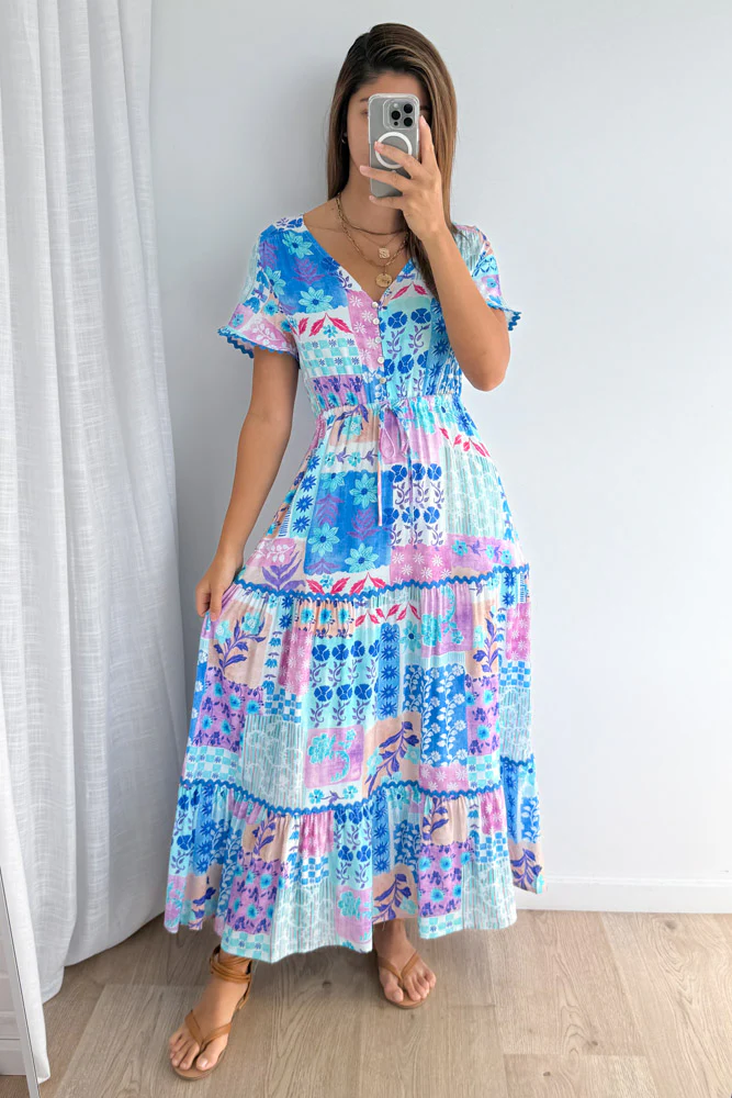 Featherlight Dress - Blue Patchwork - Image 3