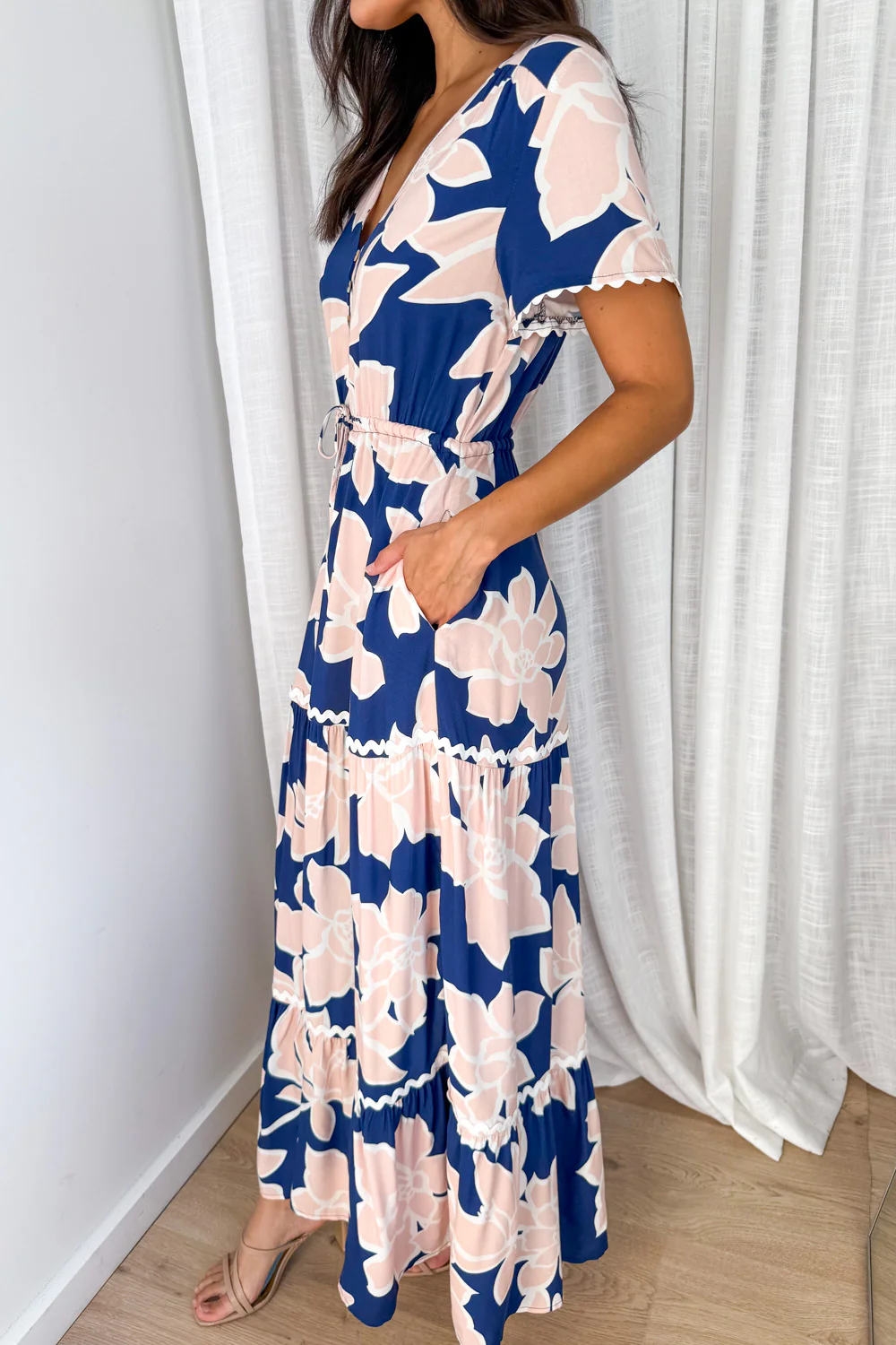 Featherlight Dress - Peach Navy Floral - Image 3