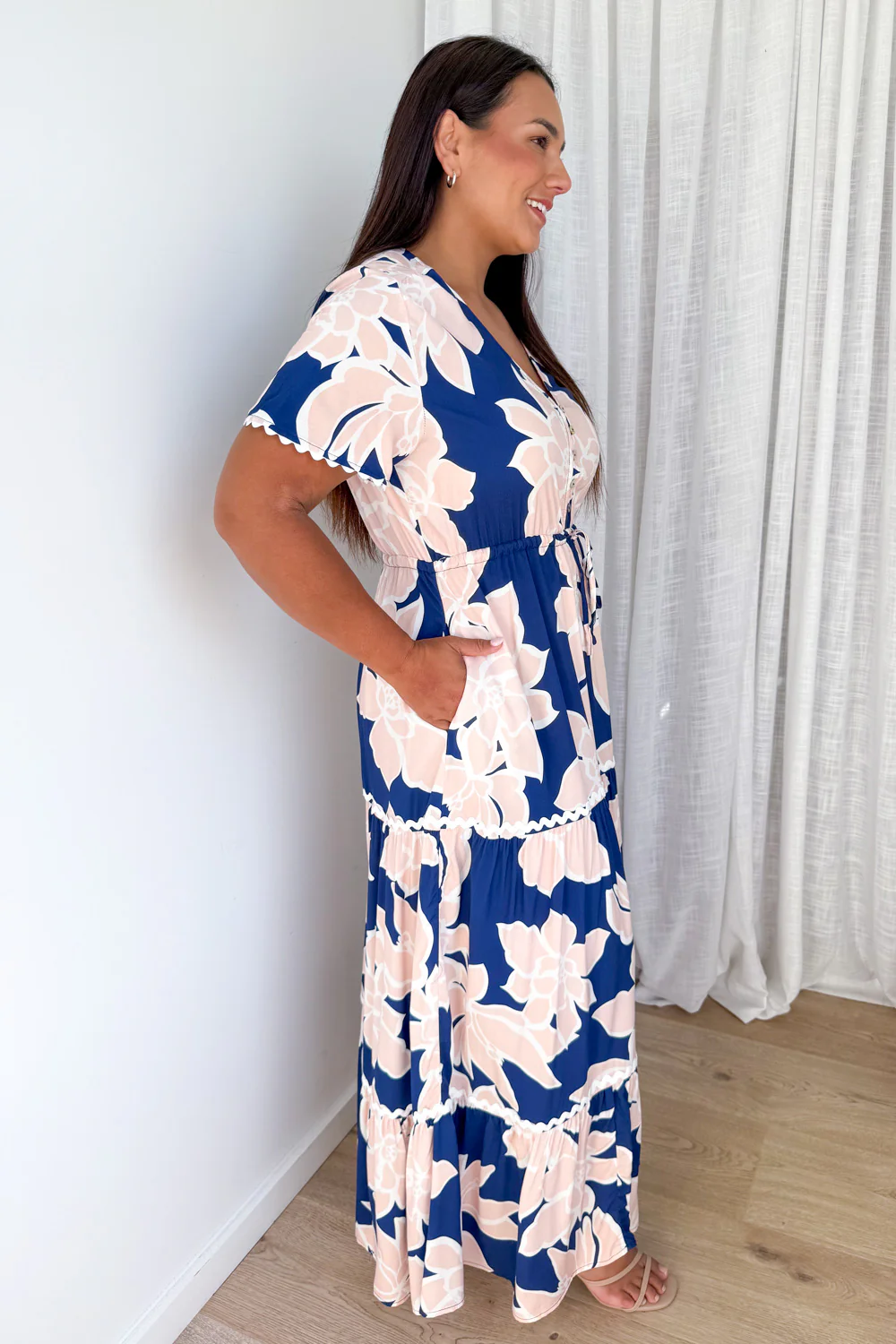 Featherlight Dress - Peach Navy Floral - Image 7