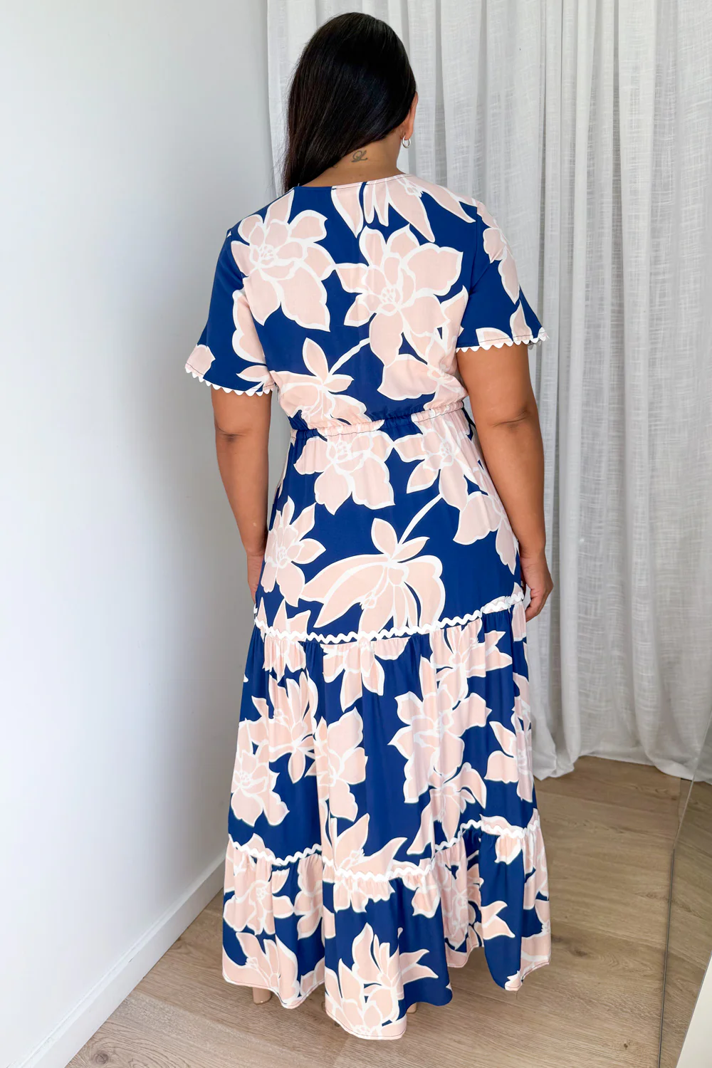 Featherlight Dress - Peach Navy Floral - Image 8