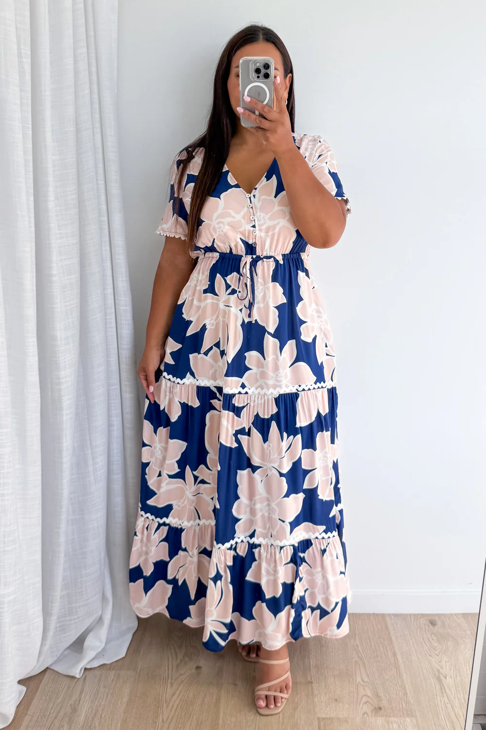 Featherlight Dress - Peach Navy Floral - Image 9