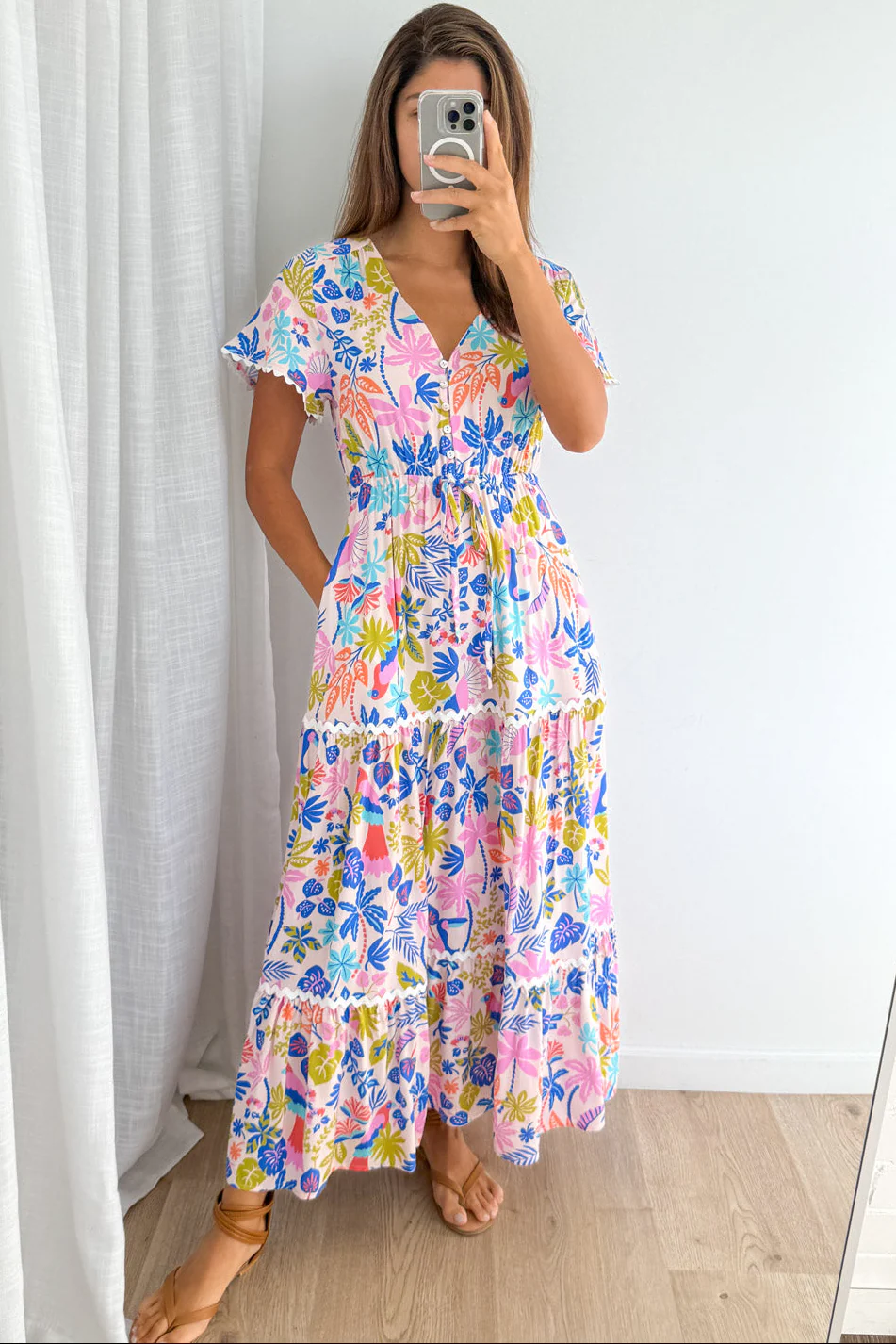 Featherlight Dress - Pink Multi Palm - Image 2