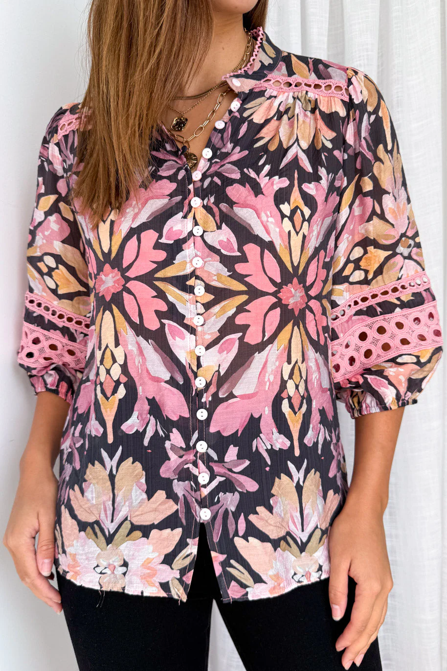 Florence Fields Blouse - Pink Amber Leaf - Image 13