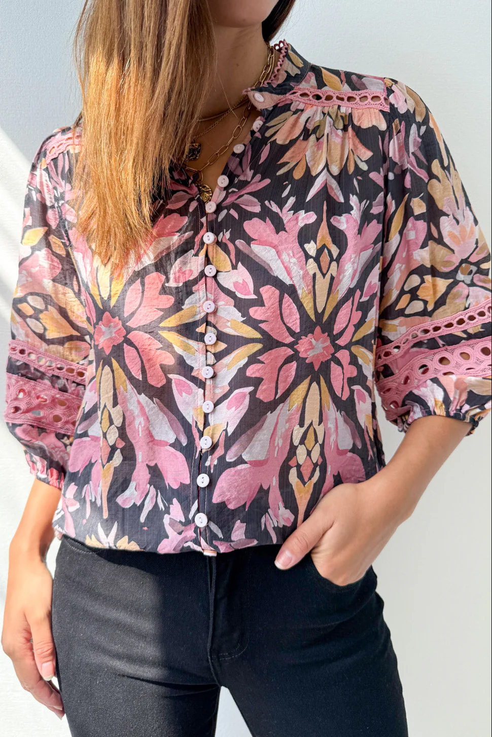 Florence Fields Blouse - Pink Amber Leaf - Image 14