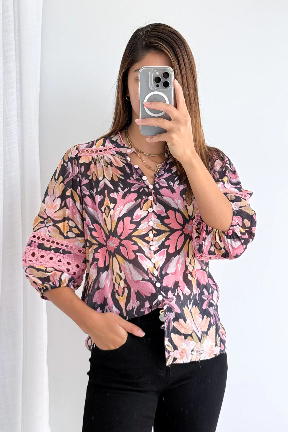 Florence Fields Blouse - Pink Amber Leaf - Image 16