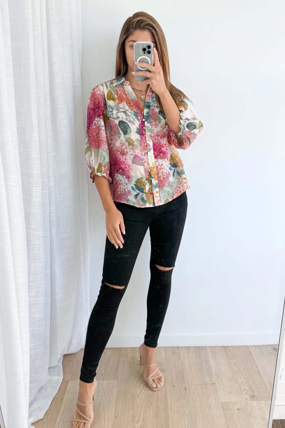 Freya Shirt - Magenta Apricot Hydrangea - Image 2