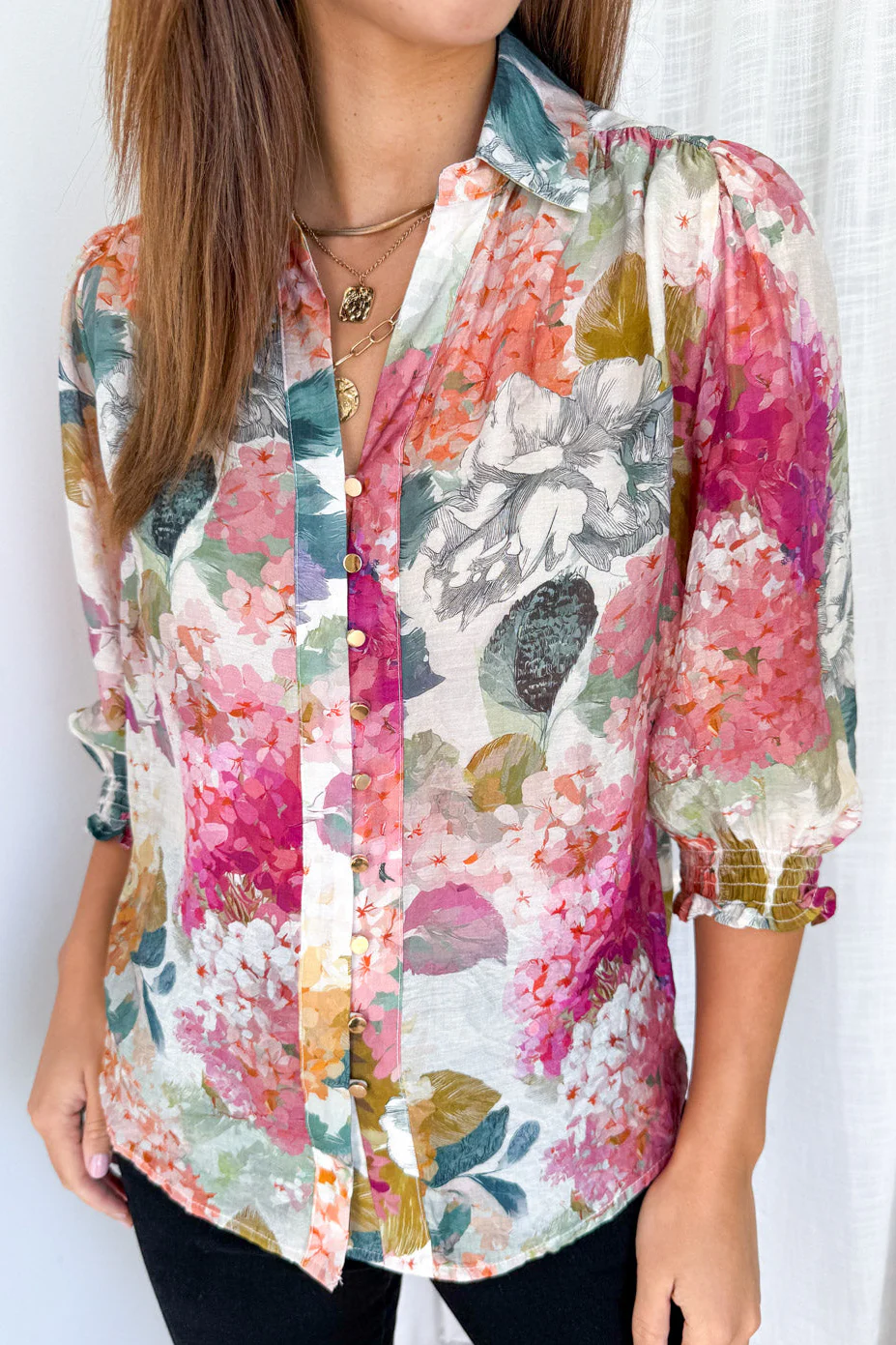 Freya Shirt - Magenta Apricot Hydrangea - Image 3