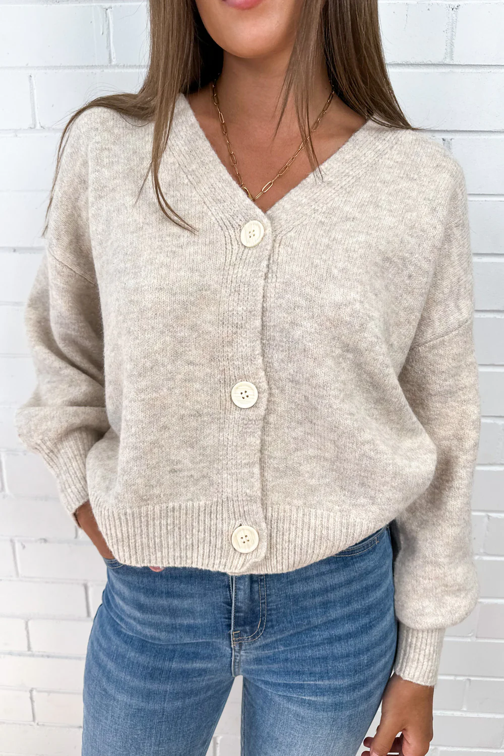 Gia Knit Cardi - Oatmeal Marle - Image 2