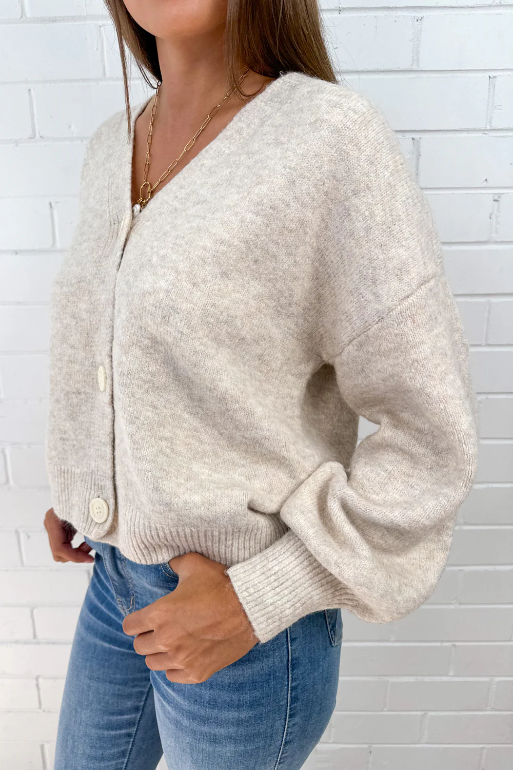 Gia Knit Cardi - Oatmeal Marle - Image 3