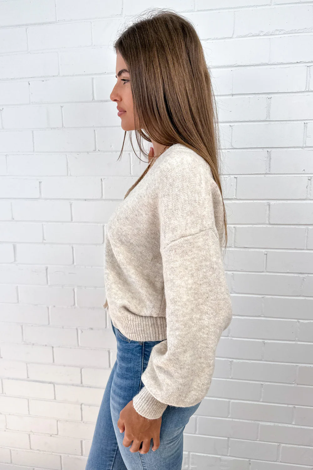 Gia Knit Cardi - Oatmeal Marle - Image 4