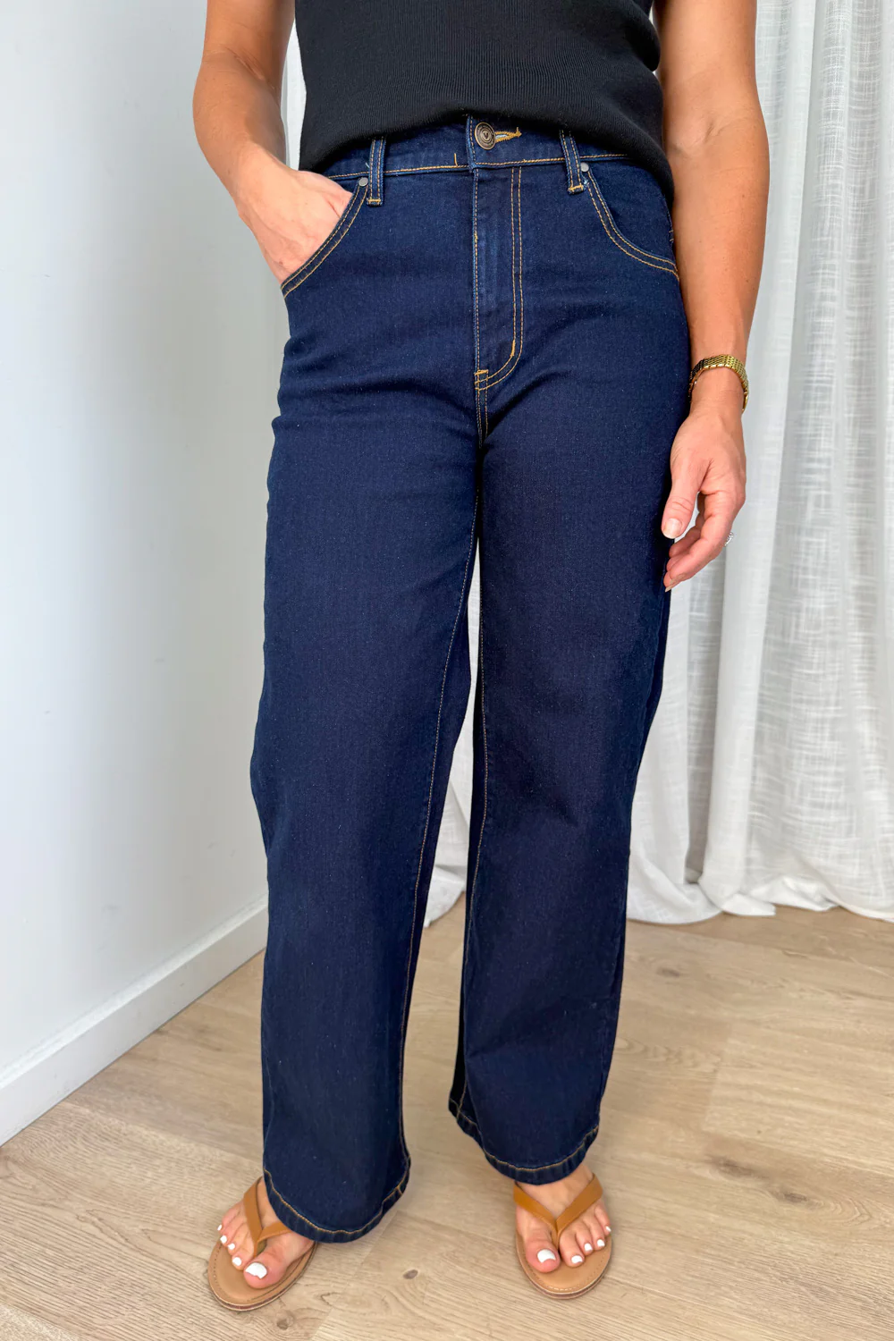 Harley Mid Rise Wide Leg Jeans Petite - Indigo - Image 2