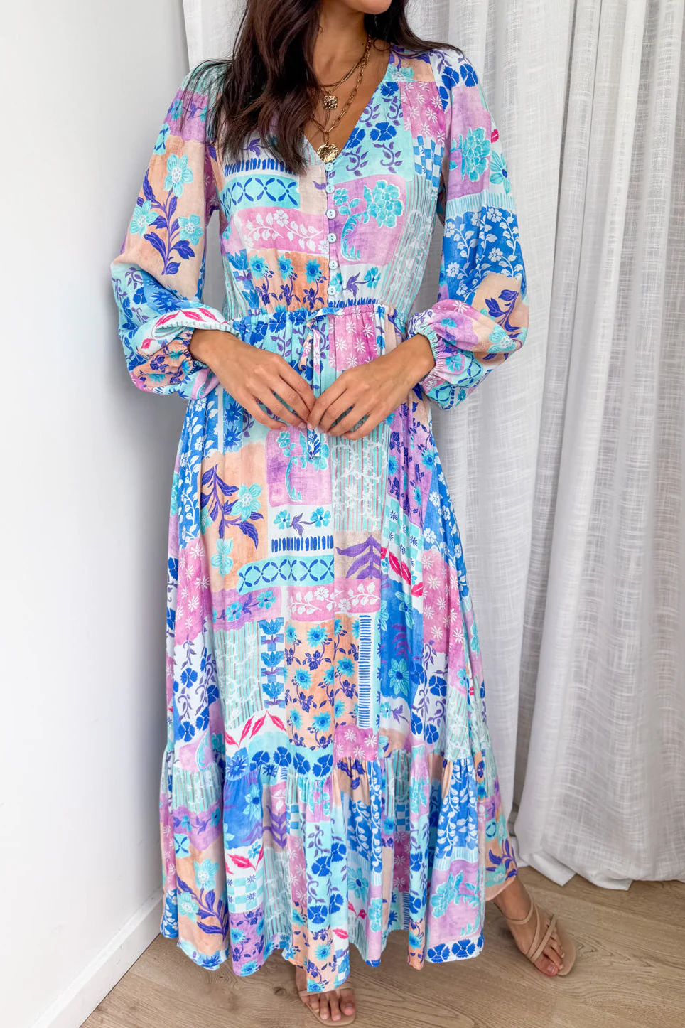Heather Dress - Blue Patchwork - Image 2