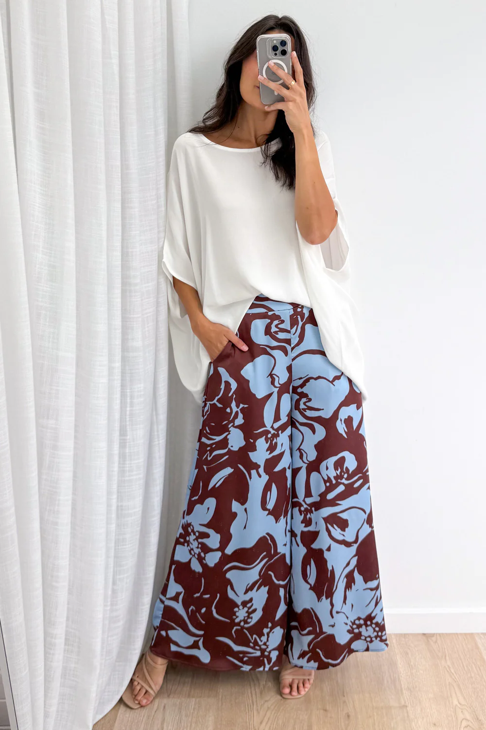 Jamie Satin Pants - Chocolate Abstract Palm - Image 10