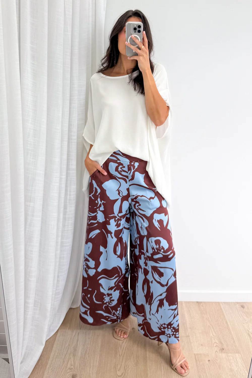 Jamie Satin Pants - Chocolate Abstract Palm - Image 11