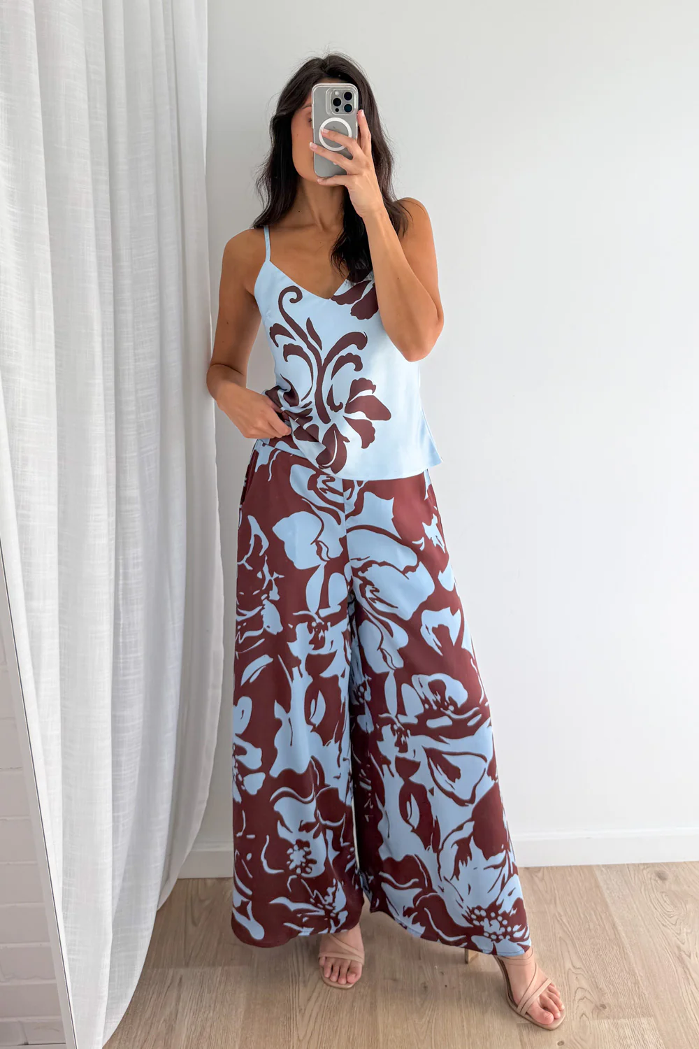 Jamie Satin Pants - Chocolate Abstract Palm - Image 12
