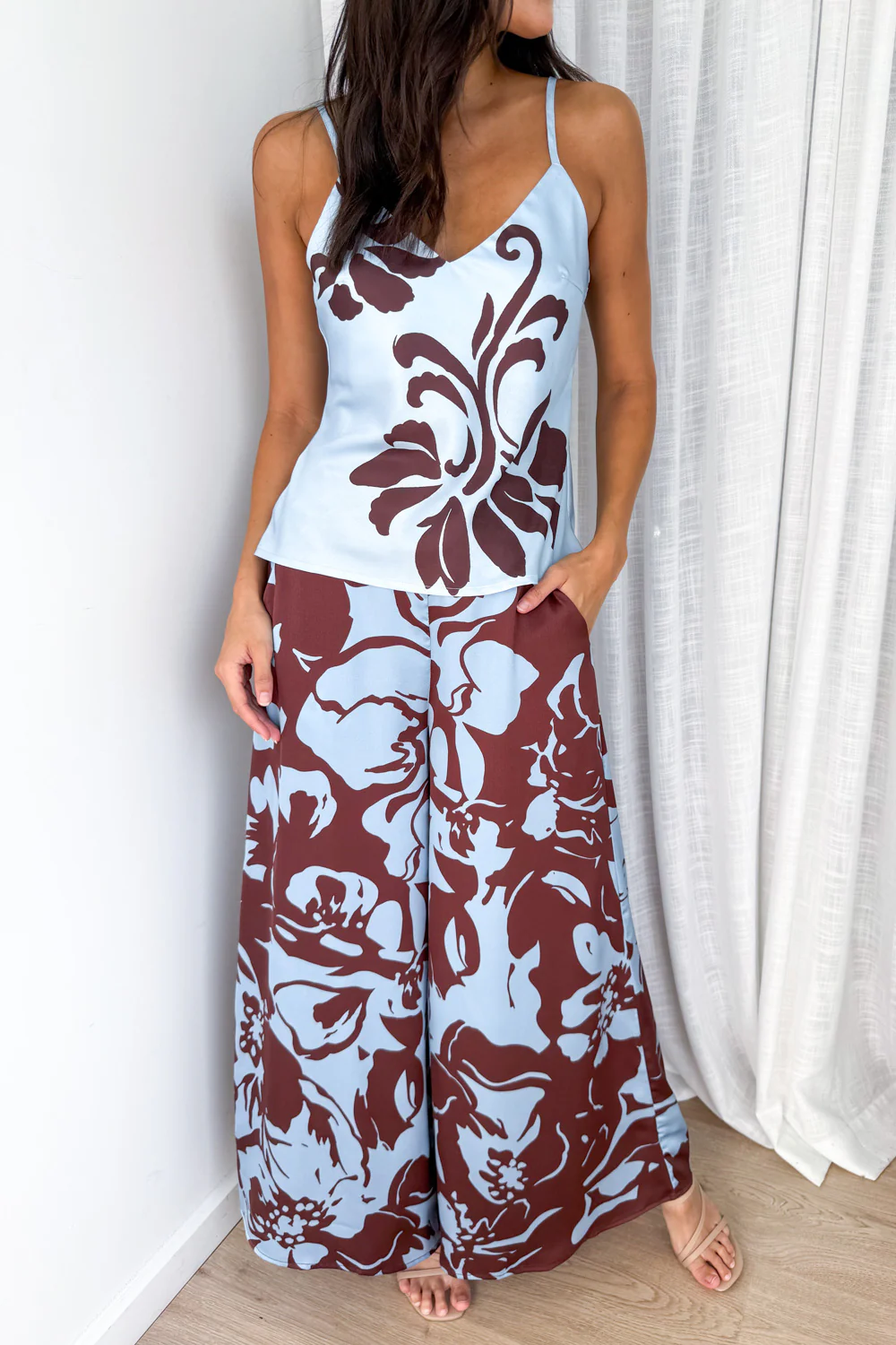 Jamie Satin Pants - Chocolate Abstract Palm - Image 13