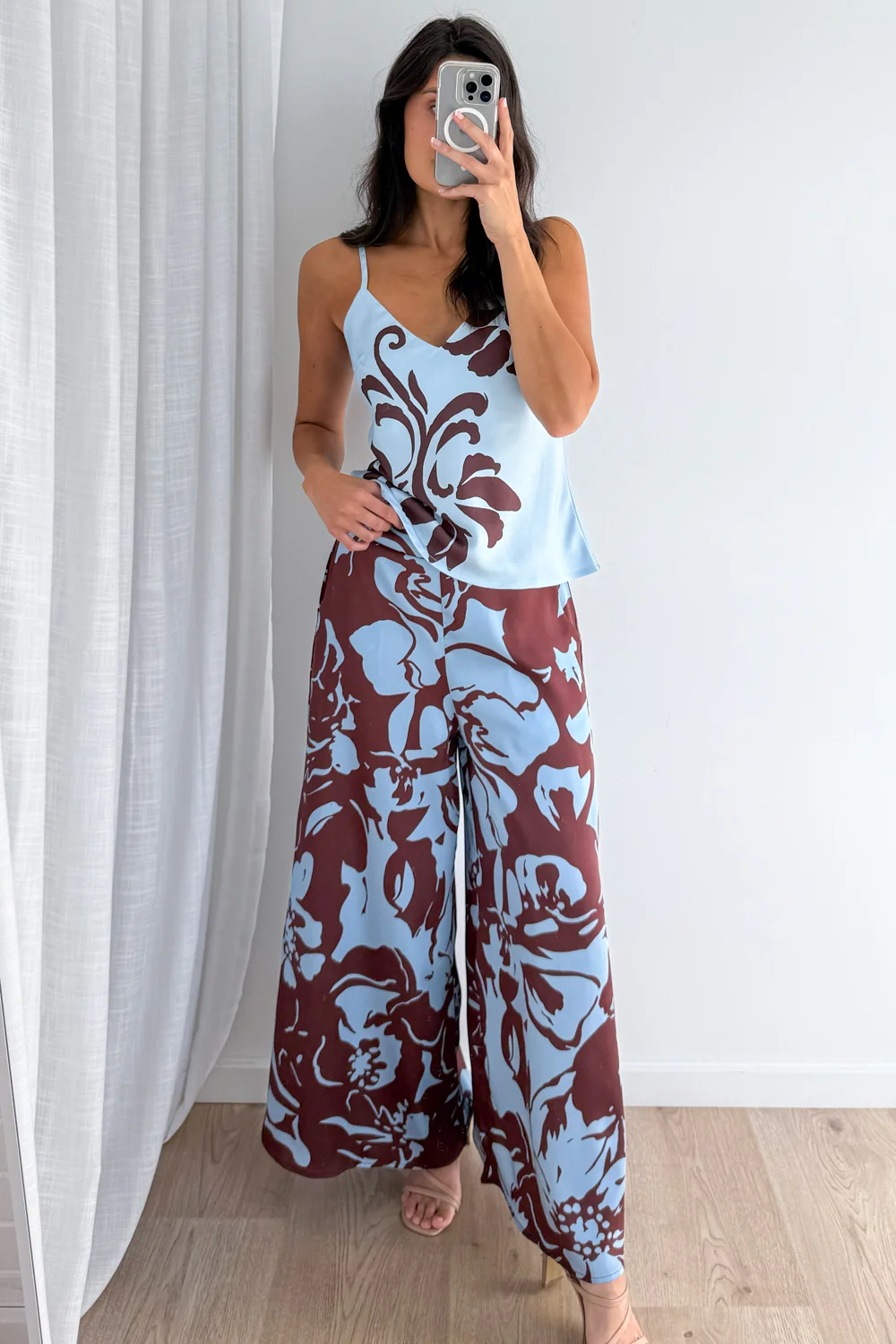 Jamie Satin Pants - Chocolate Abstract Palm - Image 14