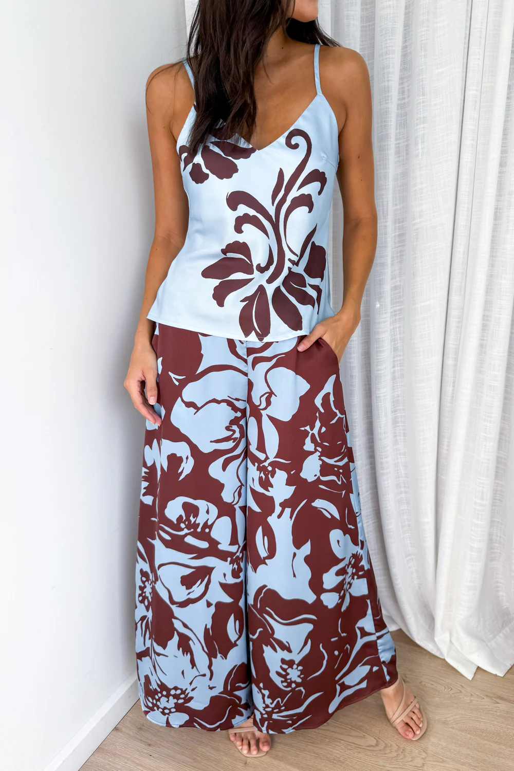 Jamie Satin Pants - Chocolate Abstract Palm - Image 15