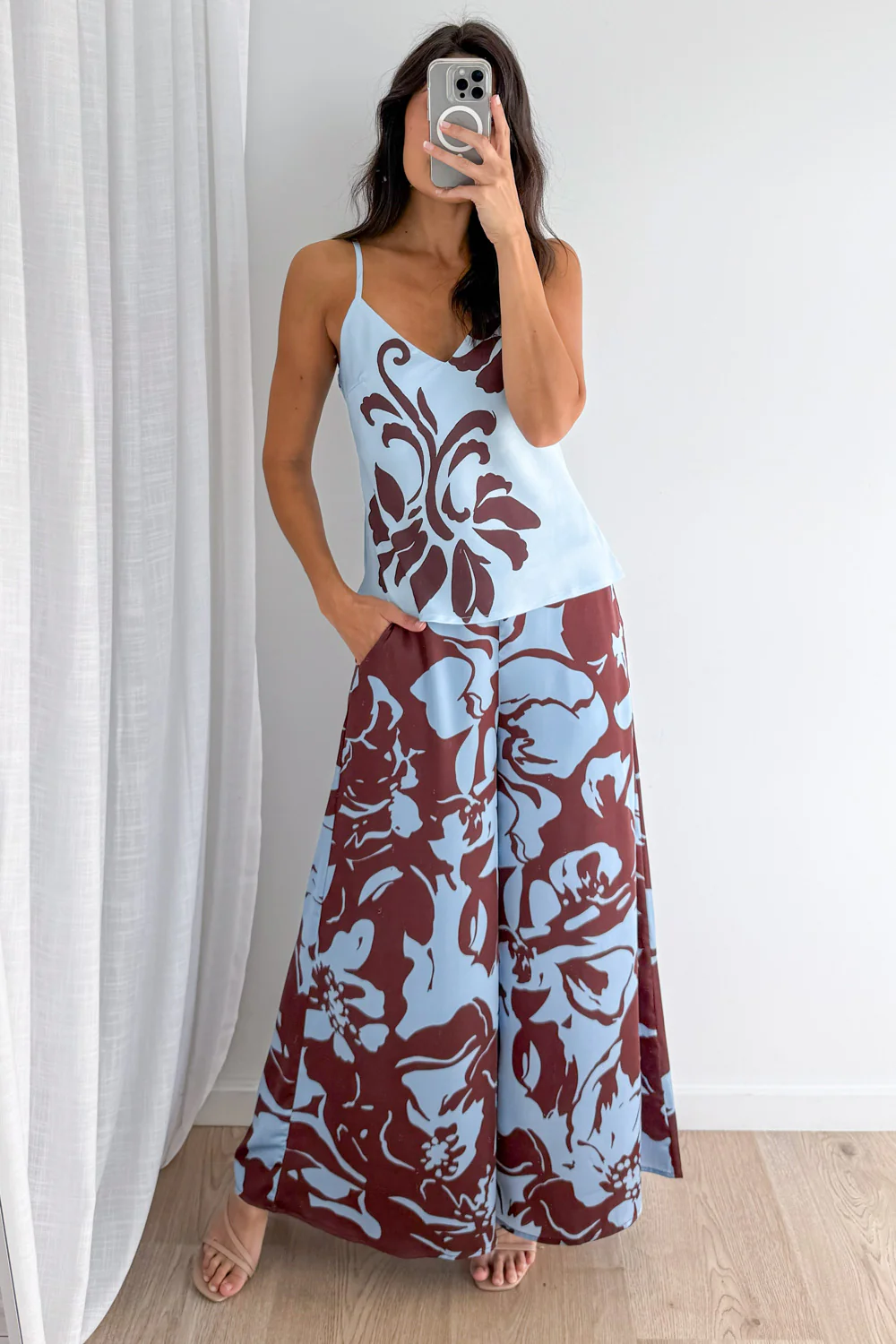 Jamie Satin Pants - Chocolate Abstract Palm - Image 16