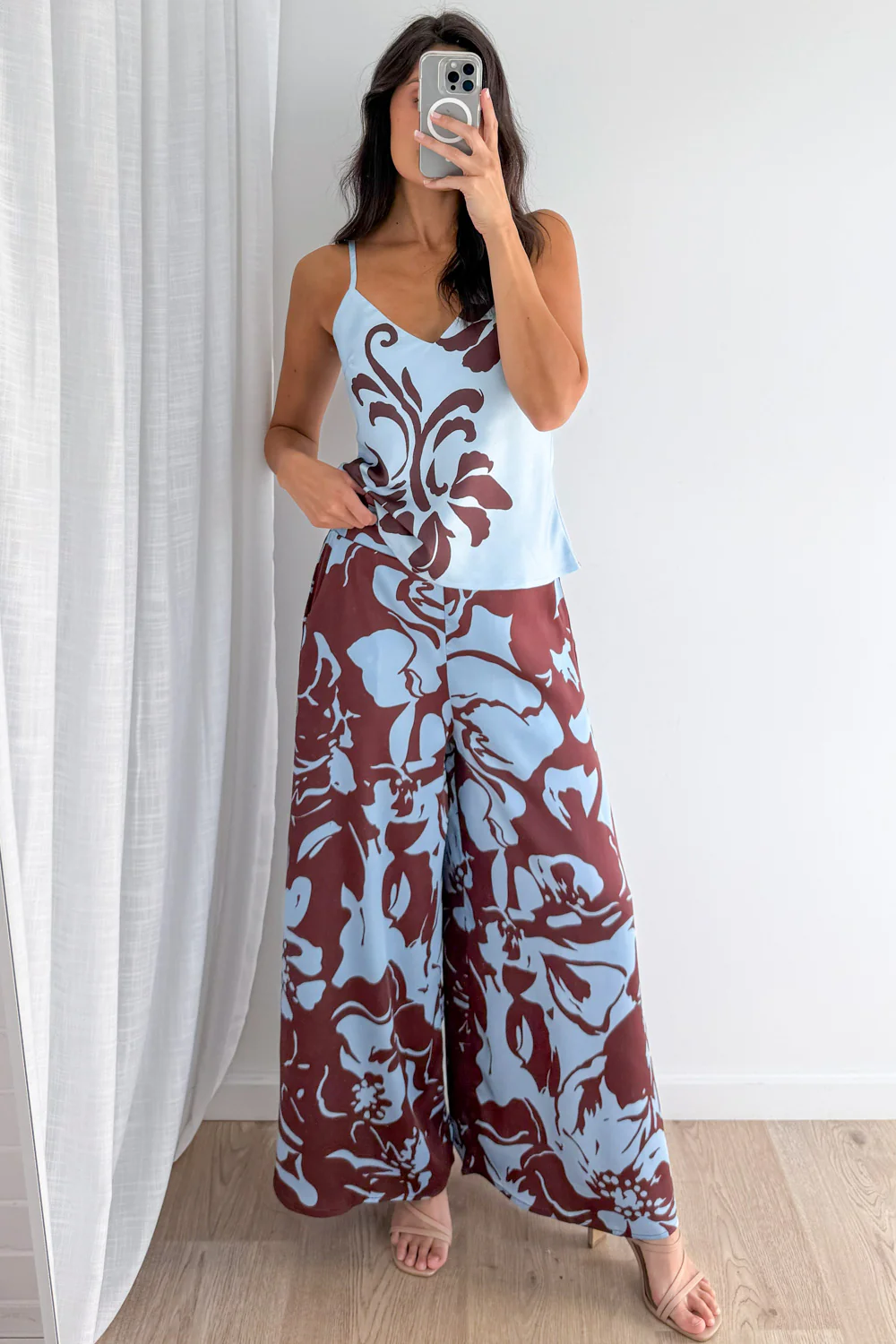 Jamie Satin Pants - Chocolate Abstract Palm - Image 17
