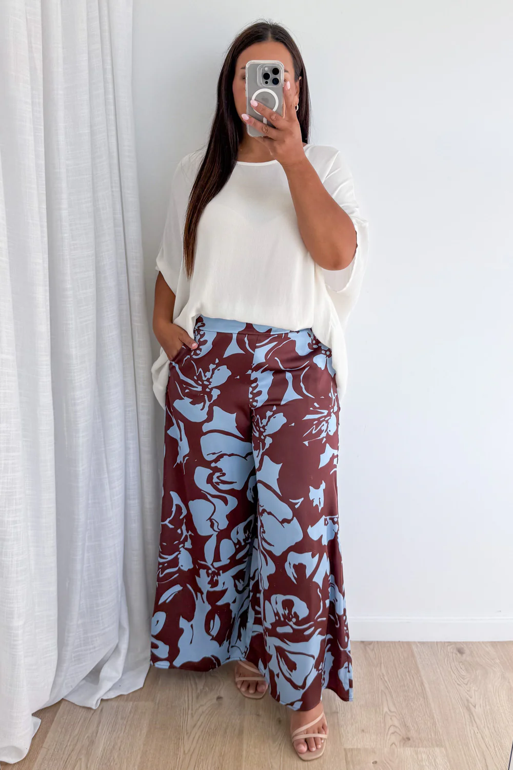 Jamie Satin Pants - Chocolate Abstract Palm - Image 19