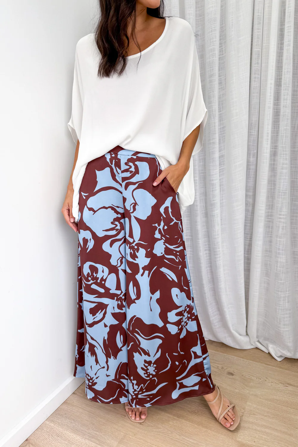Jamie Satin Pants - Chocolate Abstract Palm - Image 2