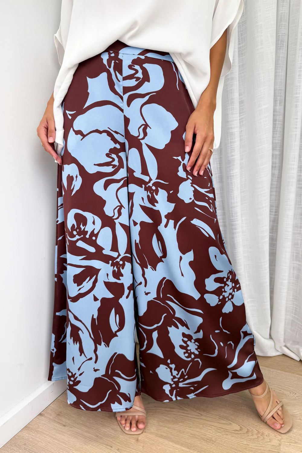 Jamie Satin Pants - Chocolate Abstract Palm - Image 3