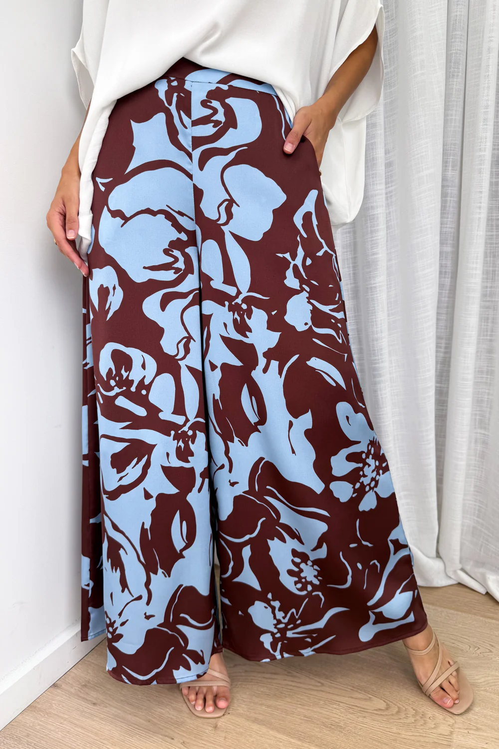 Jamie Satin Pants - Chocolate Abstract Palm - Image 4