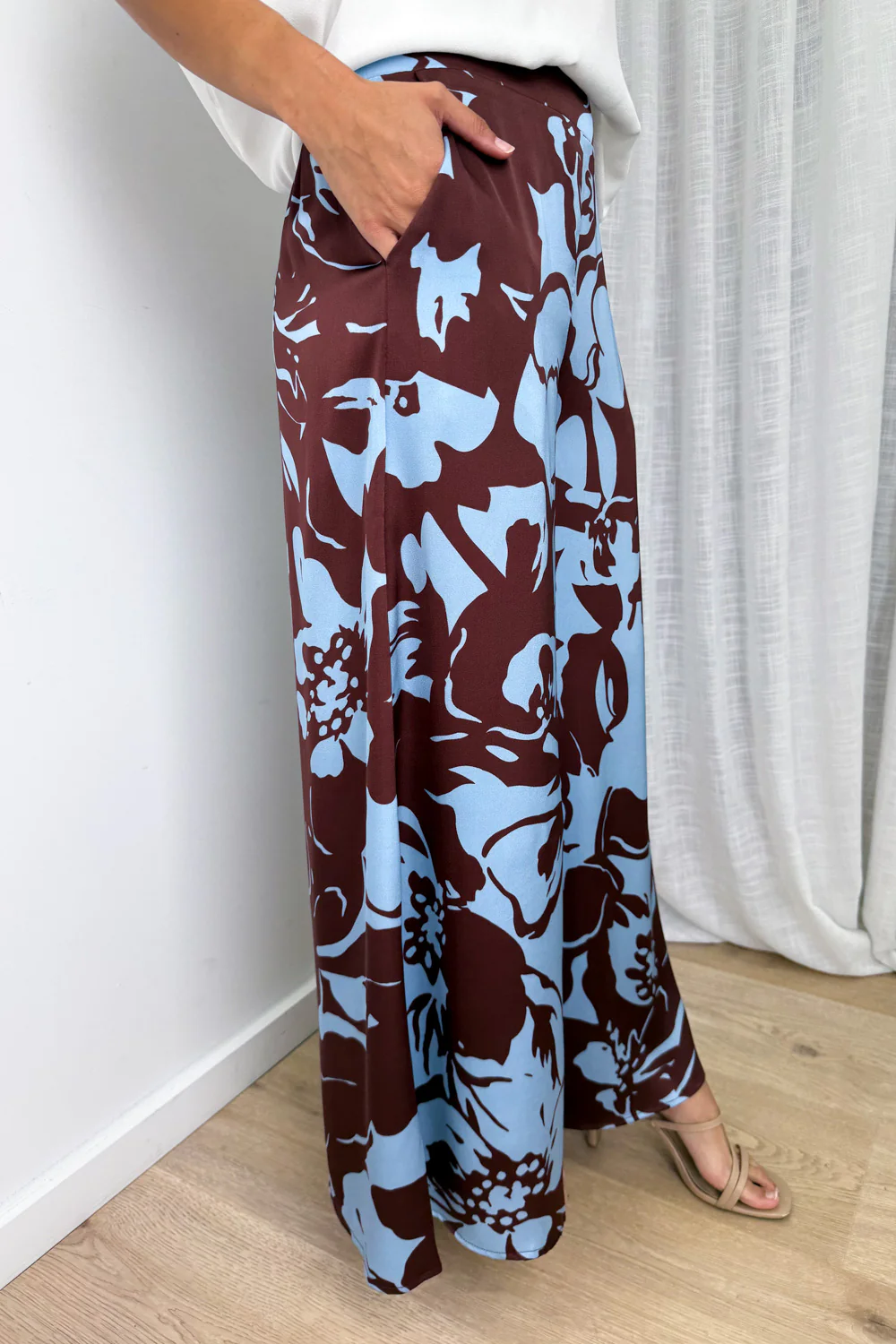 Jamie Satin Pants - Chocolate Abstract Palm - Image 5