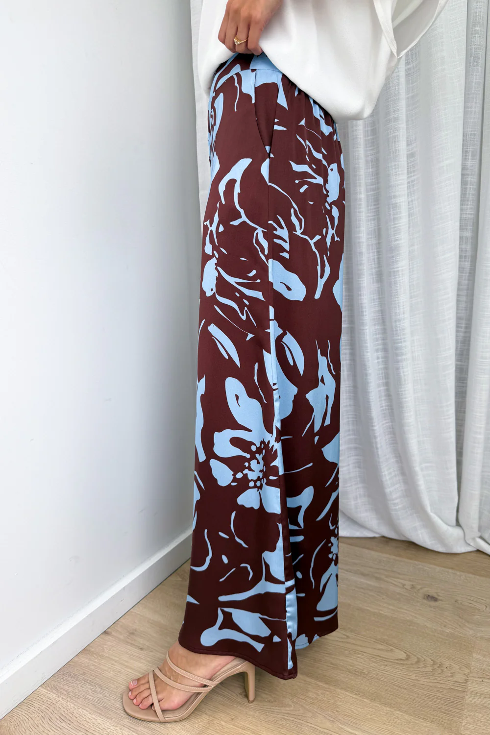 Jamie Satin Pants - Chocolate Abstract Palm - Image 6