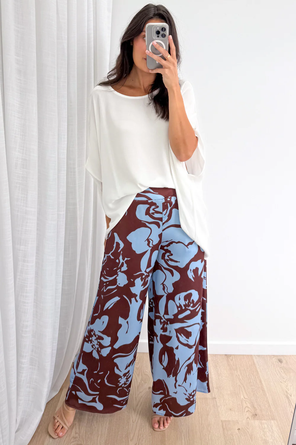 Jamie Satin Pants - Chocolate Abstract Palm - Image 8