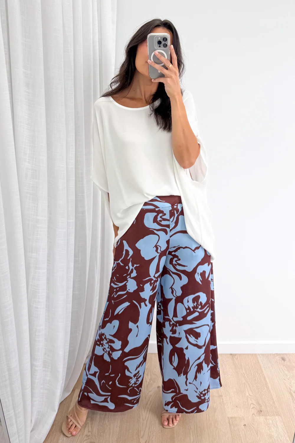 Jamie Satin Pants - Chocolate Abstract Palm - Image 9