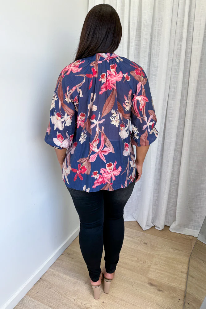 Janette Blouse - Navy Chocolate Leaf - Image 11