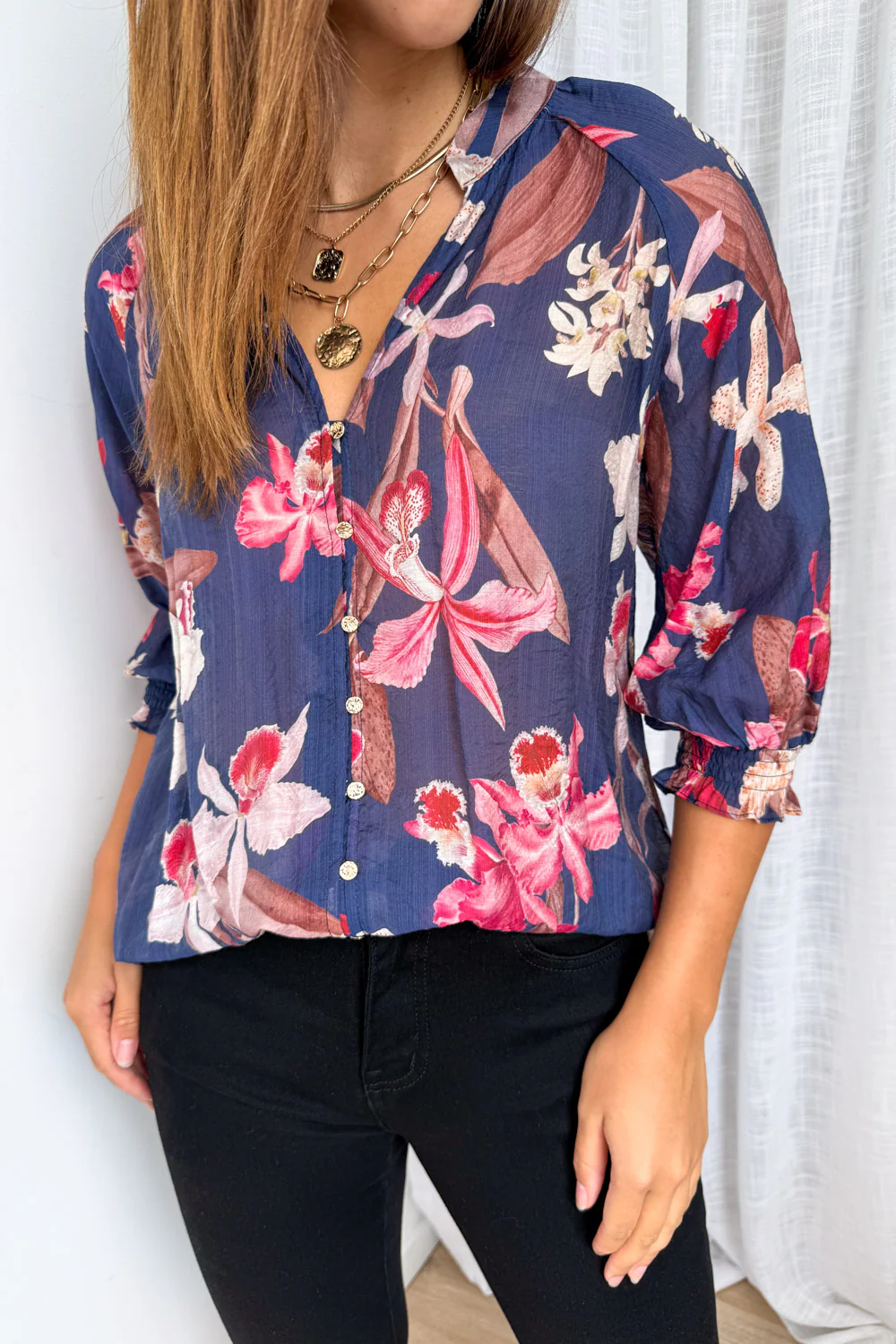 Janette Blouse - Navy Chocolate Leaf - Image 2