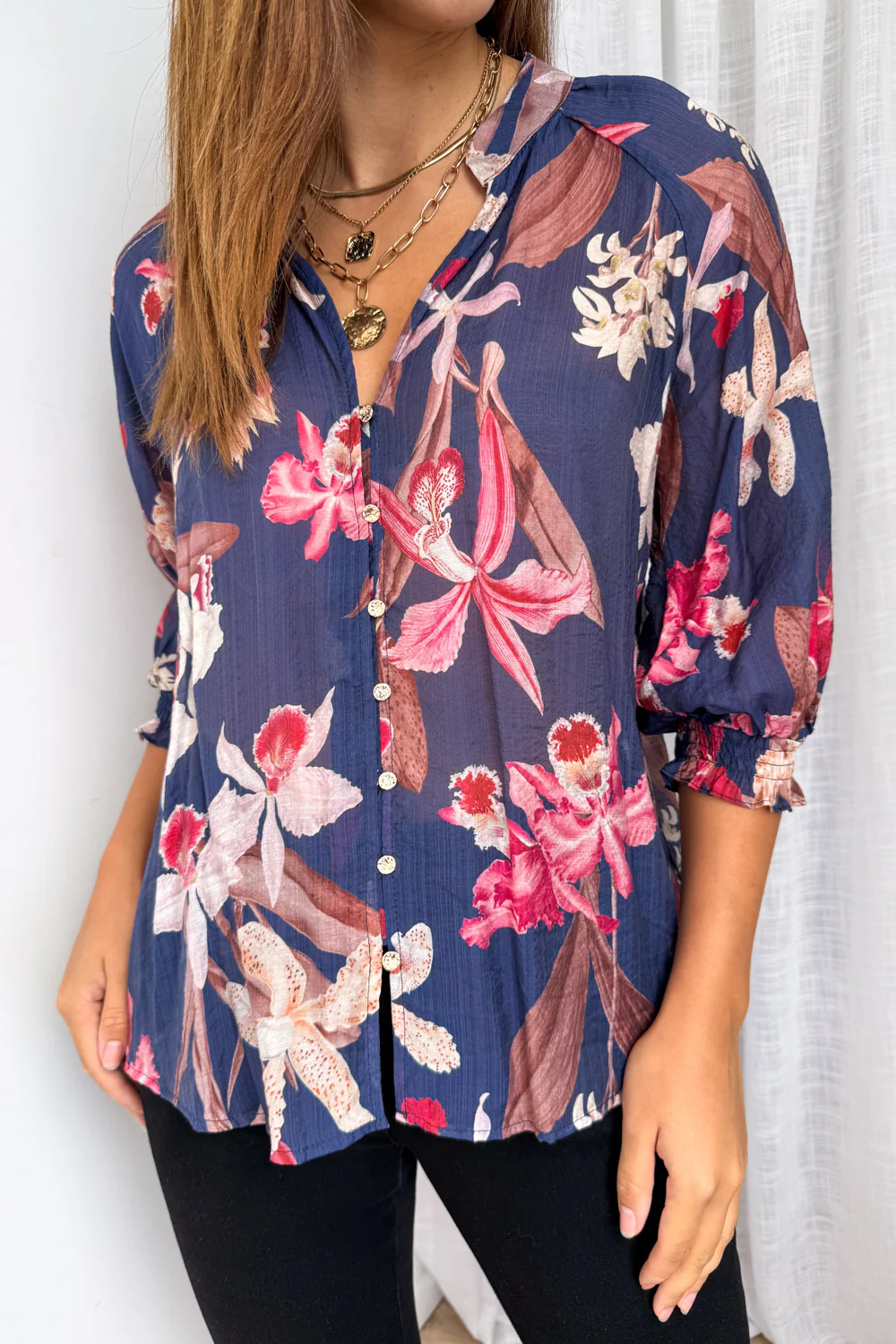 Janette Blouse - Navy Chocolate Leaf - Image 3