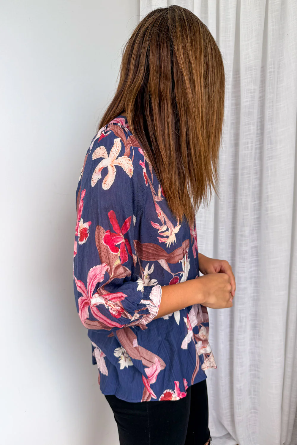 Janette Blouse - Navy Chocolate Leaf - Image 5