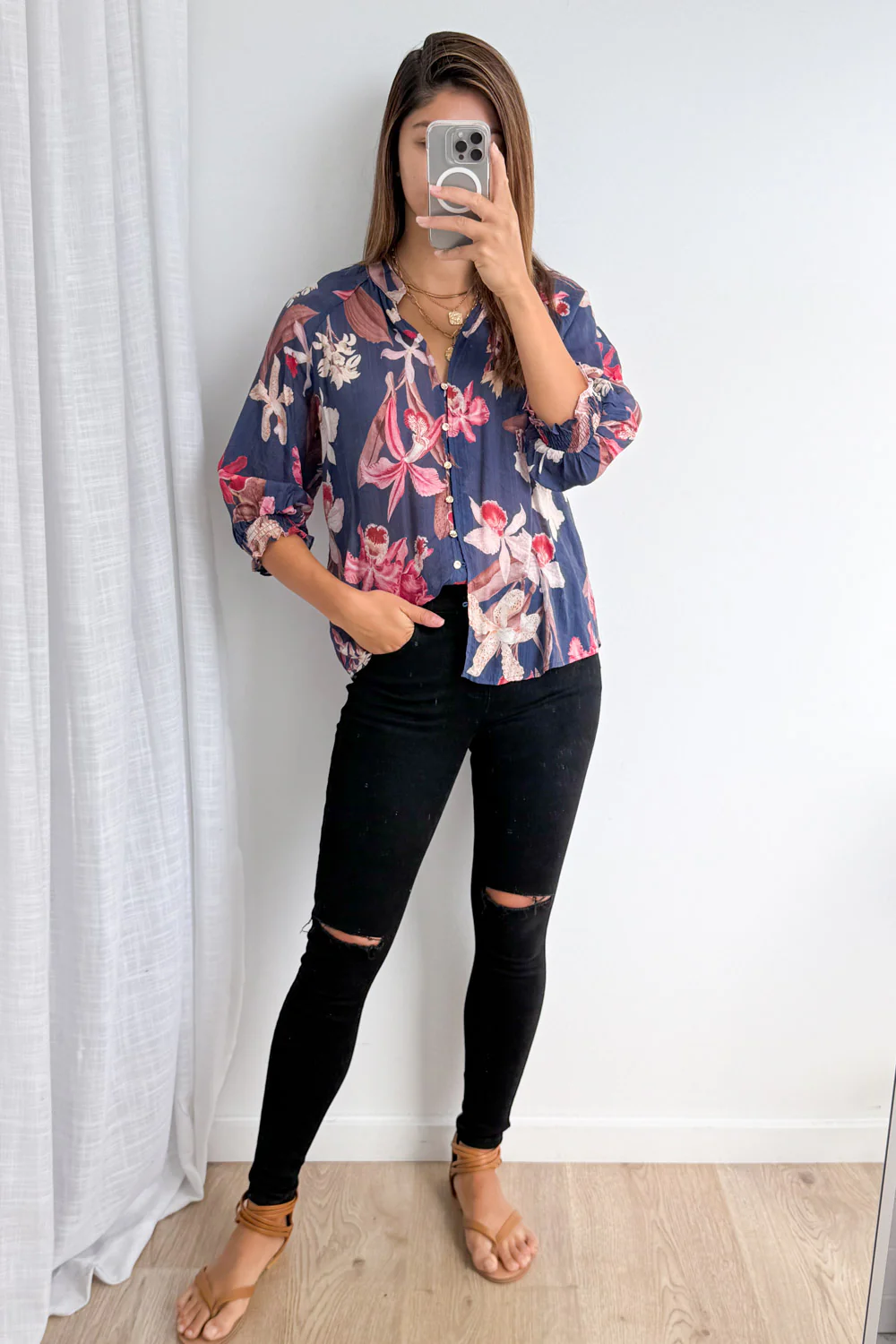 Janette Blouse - Navy Chocolate Leaf - Image 8