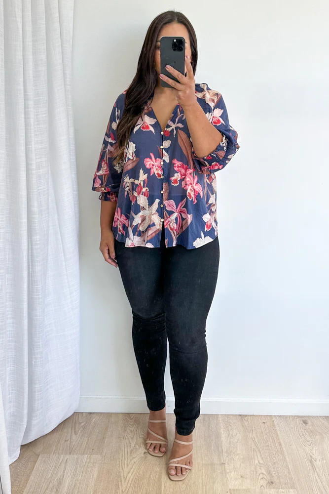 Janette Blouse - Navy Chocolate Leaf - Image 9