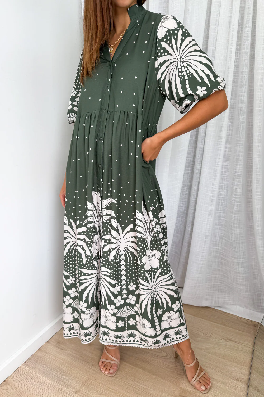 Jayne Dress - Khaki Palm - Image 2
